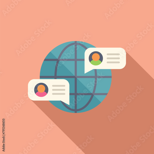Global chat support icon flat vector. Online speech professional. Talk work