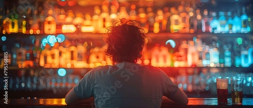 Male alcoholic character depicted in bar setting with artistic collage style. Concept Alcoholic Character, Bar Setting, Artistic Collage, Male, Character Portrait photo