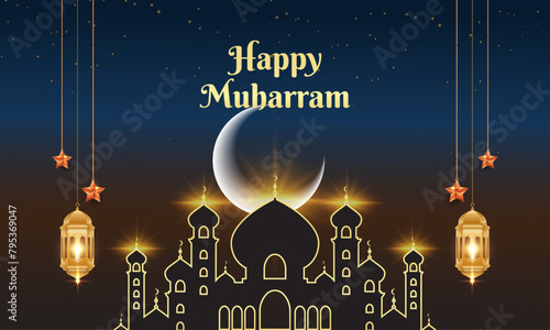 Celebrate Happy muharram islamic new year greeting banner template design