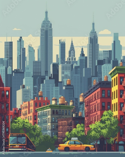 New York scene in flat graphics