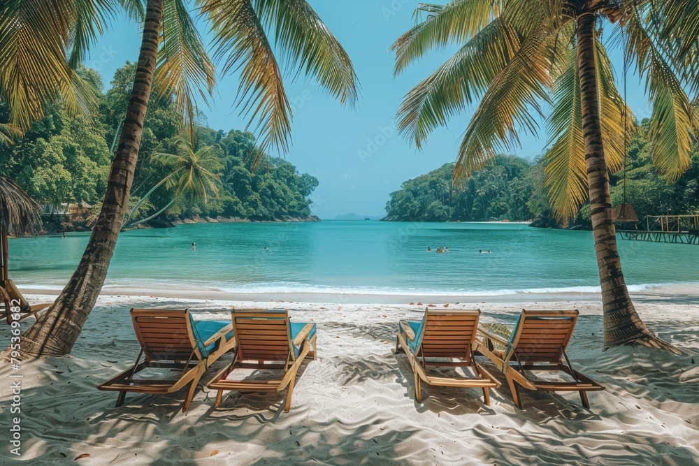 Two Chairs on Beach With Palm Trees