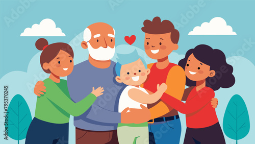 Two generations of a family come together and embrace after completing their first charity walk their hearts full of love and pride for each