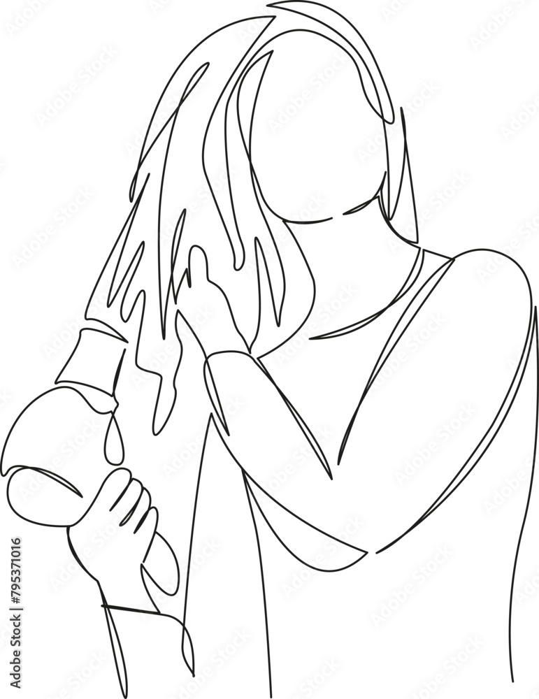 girl dried hair with a hair dryer girl dried hair with a hair dryer