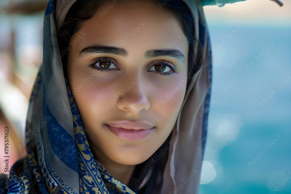 Portrait of a young woman traveling on a ship Portrait of a young woman traveling on a ship