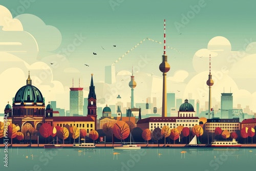 Beauty of Berlin skyline with famous landmarks, Ai generated photo
