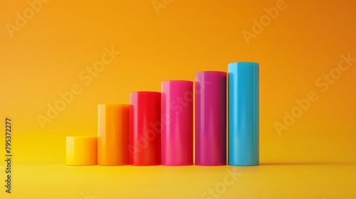 3d render of a bar graph with 5 bars increasing in size  from left to right  in the colors yellow  orange  red  purple  blue