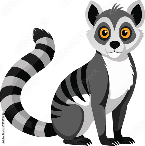 Cute lemur cartoon on a white background. Vector illustration.