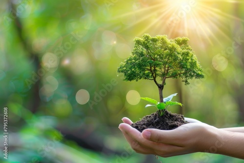 Planting trees with volunteer families for eco-friendly and corporate social responsibility campaigns. Beautiful simple AI generated image in 4K, unique.