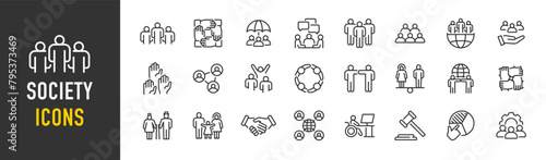 Society web icons in line style. Team  group  people  teamwork  social  association  cooperation  collection. Vector illustration.