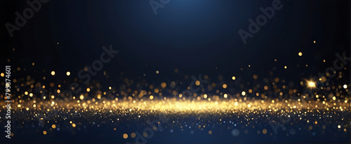 abstract background with Dark blue and gold particle. Christmas Golden light bokeh on navy blue background. black bokeh background black texture dark Gold foil texture. Holiday concept. ai photo