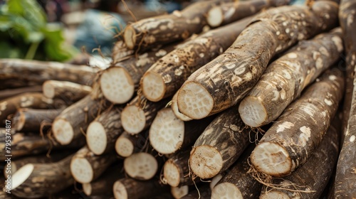 Fresh cassava in the market. Selective focus photo