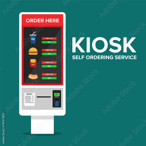 Vector design of a self-service ordering and payment kiosk for fast food restaurants