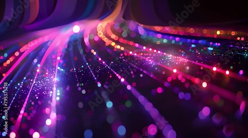 Abstract neon flash light trail on dark background. Abstract loopable 4k motion graphics. Glowing neon lights flow across the screen. photo