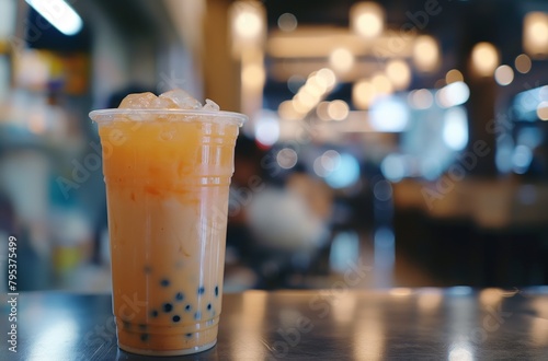 Iced milk tea with bubbles photo