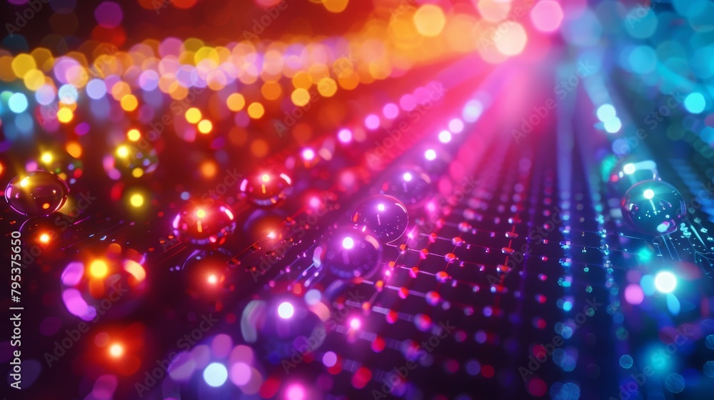 colorful glowing spheres on a dark background. colorful glowing spheres on a dark background.