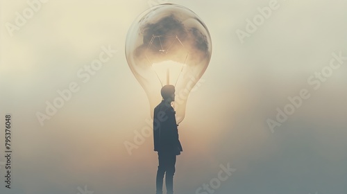 Person stand in front of light bulb