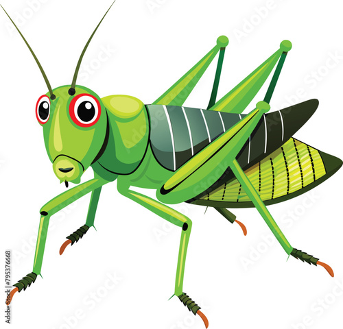 Grasshopper isolated on white background. Vector cartoon illustration.