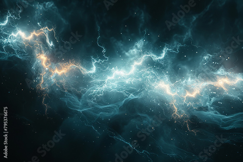 Electric currents of energy crackling through a digital ether, illuminating the darkness with bursts of radiant light. © Ateeq