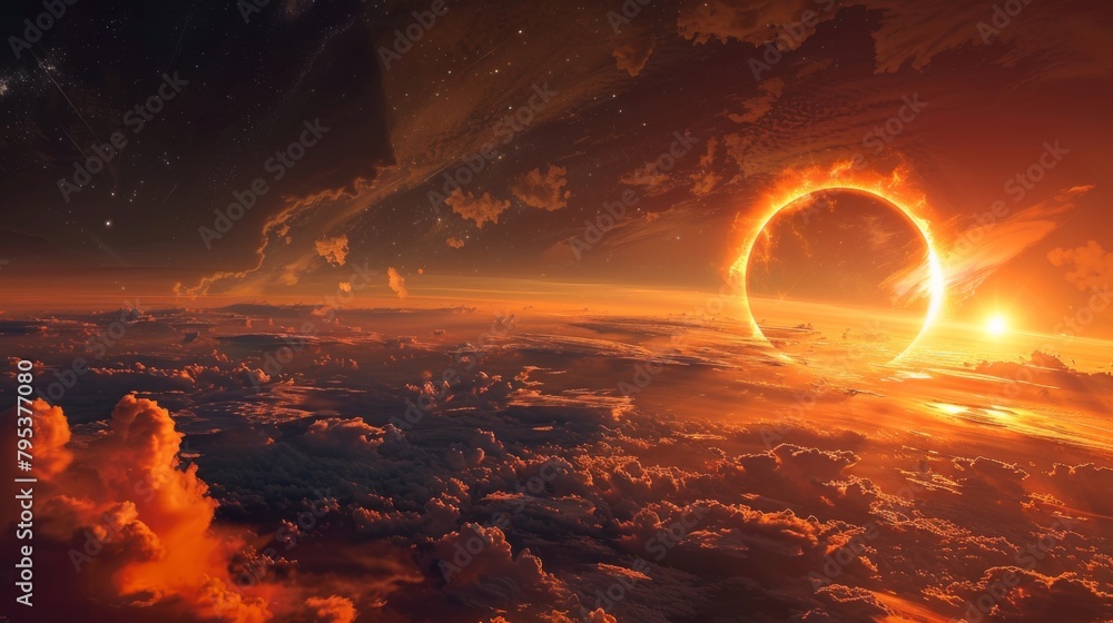 A solar eclipse captured against the backdrop of planet Earth.