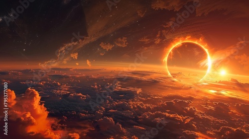 A solar eclipse captured against the backdrop of planet Earth. © vadymstock