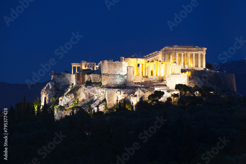 The Acropolis of Athens during the blue hour