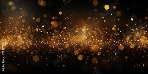 Gold banner dark bokeh particles glitter awards dust gradient abstract background photo