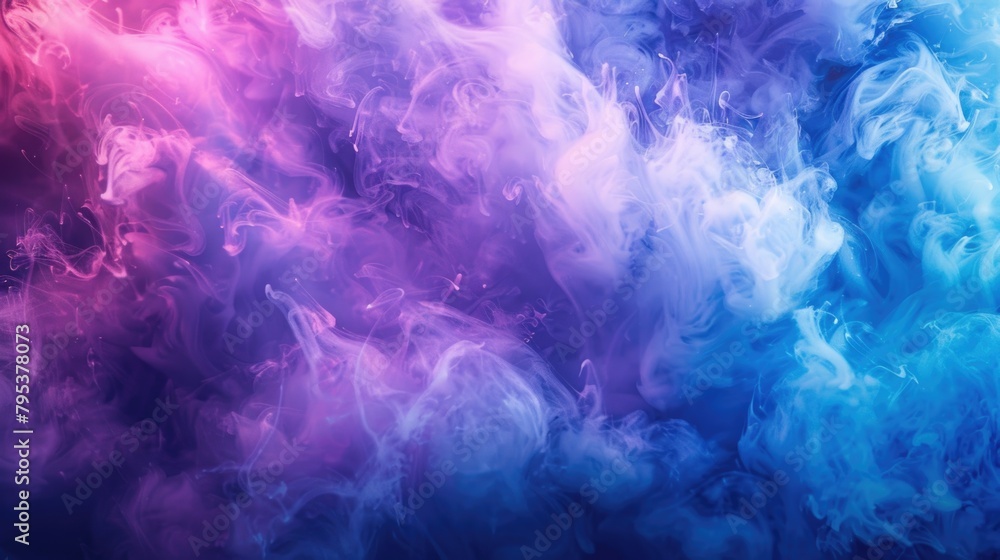 Water Closeup. Paint Water Mix in Blue and Purple Glowing Fog Cloud, Mysterious Storm Sky