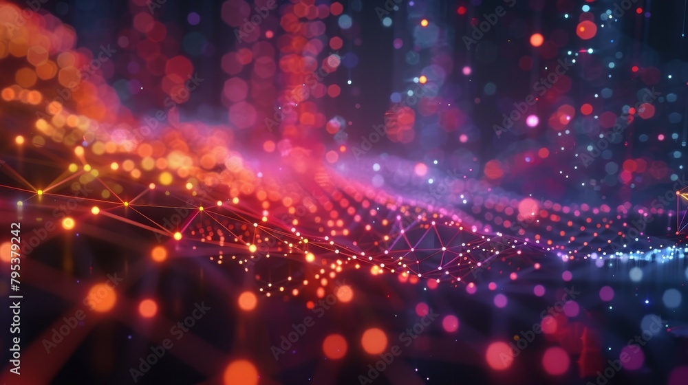 A beautiful and intricate depiction of a digital landscape, with glowing nodes and connecting lines.