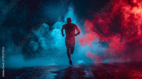 Dramatic sports background featuring a runner in an isolated scene against a dark backdrop.