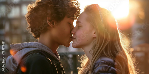 Der erste Kuss zweier Teenager photo