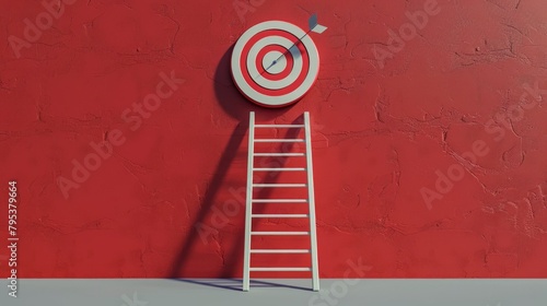 A step ladder positioned next to a goals target, representing progression towards achieving objectives. photo