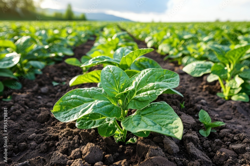 Green Plants Field With Foreground Dirt Green Plants Field With Foreground Dirt