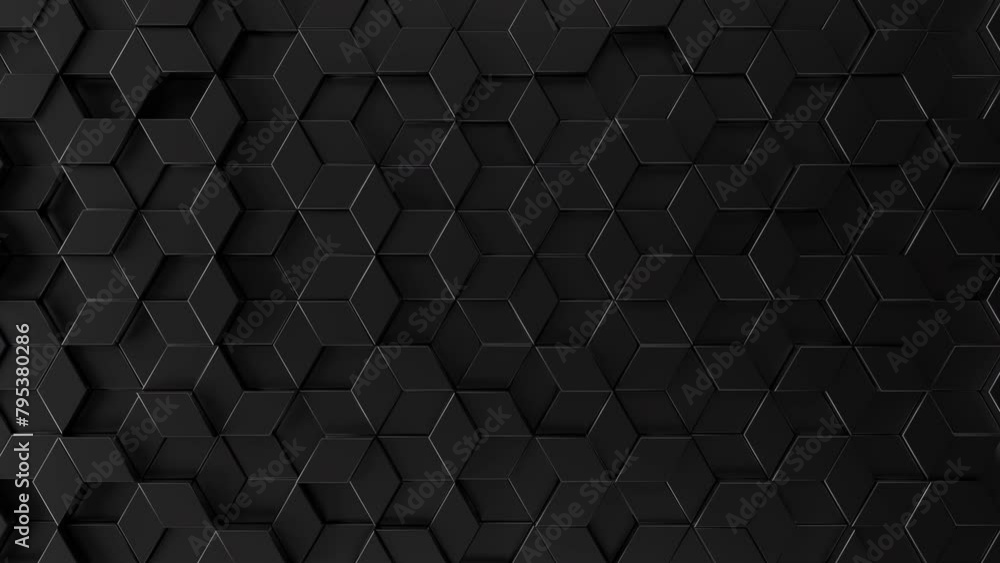 Black cubic pattern. Moving glossy black wall. The cubes move up and down. Abstract geometric background. 3d loop animation Black cubic pattern. Moving glossy black wall. The cubes move up and down. Abstract geometric background. 3d loop animation