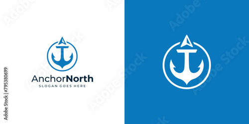Simple Anchor North Logo. Anchor and North Arrow, Compass with Minimalist Style. Marine Nautical Logo Icon Symbol Vector Design Inspiration.