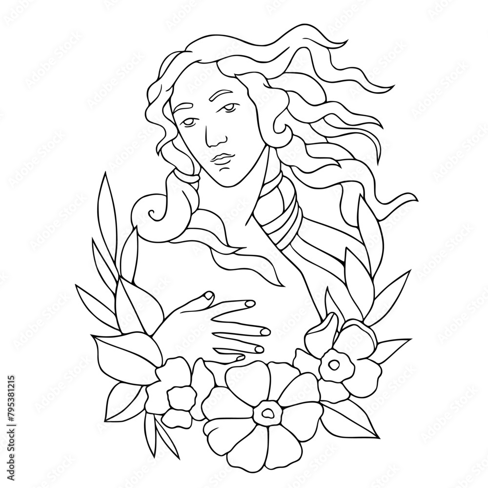 a woman among flowers drawn only by a line a woman among flowers drawn only by a line