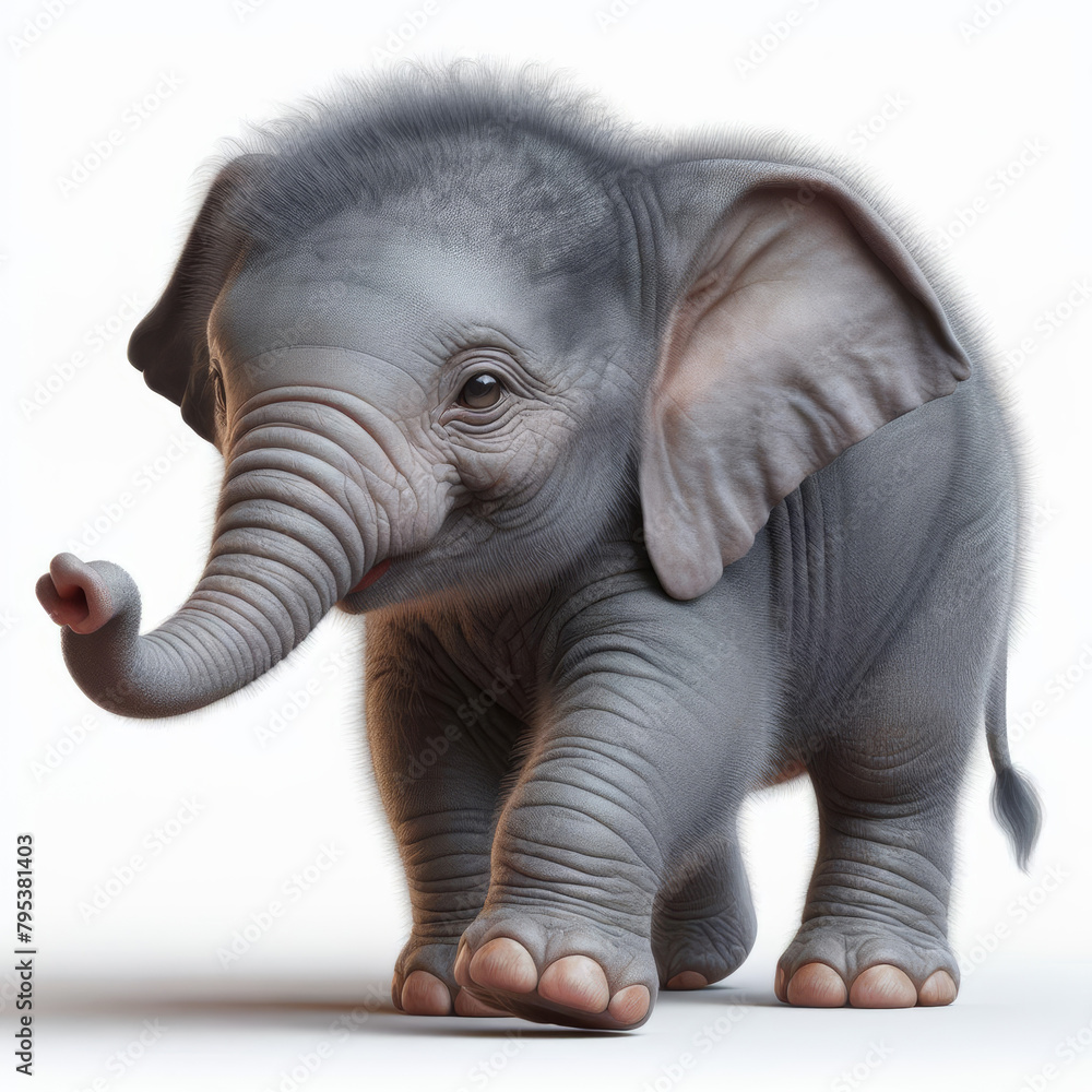 Fototapeta premium Baby elephant clean white background - Generative AI