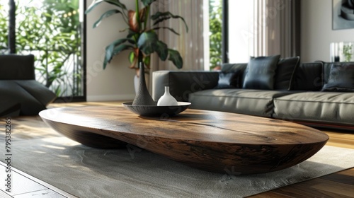 ThreeDimensional Rendering of a Sleek Wooden Coffee Table Modern Design and Innovation