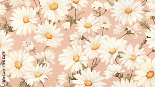 Soft shadows playing on a field of daisies  forming a seamless and mesmerizing 70s-inspired pattern that evokes a sense of nostalgia.