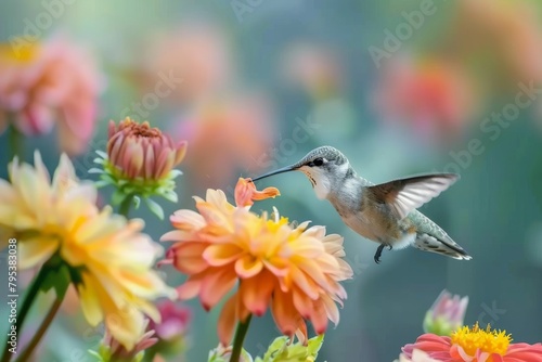 Close up of a hummingbird sipping nectar from a flower, showcasing the intricate relationships in nature