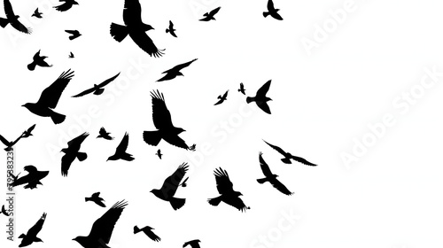 Wallpaper Mural Flock of Birds Flying: Black Silhouettes on White Background Torontodigital.ca