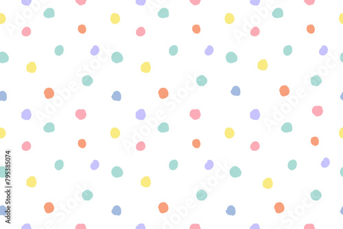 Abstract seamless pattern with colorful cute adorable little doodle handwritten polka dots for babies. Can use for fabric print and design, for kids, nursery and scrapbooking, journaling