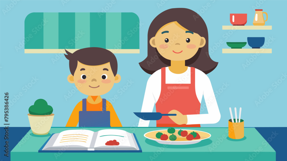 A homemade dinner prepared by the child with assistance from a parent using their own personalized cookbook. A homemade dinner prepared by the child with assistance from a parent using their own personalized cookbook.