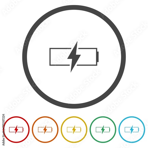 Low Battery icon. Set icons in color circle buttons