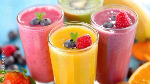 Fruit Juice. Healthy Smoothies with Fruit and Vegetable Blends for a Refreshing Drink