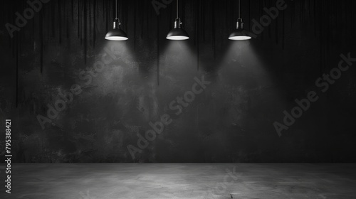 Backdrop Dark. Studio Photo Background Illuminated by Lamps in Gray