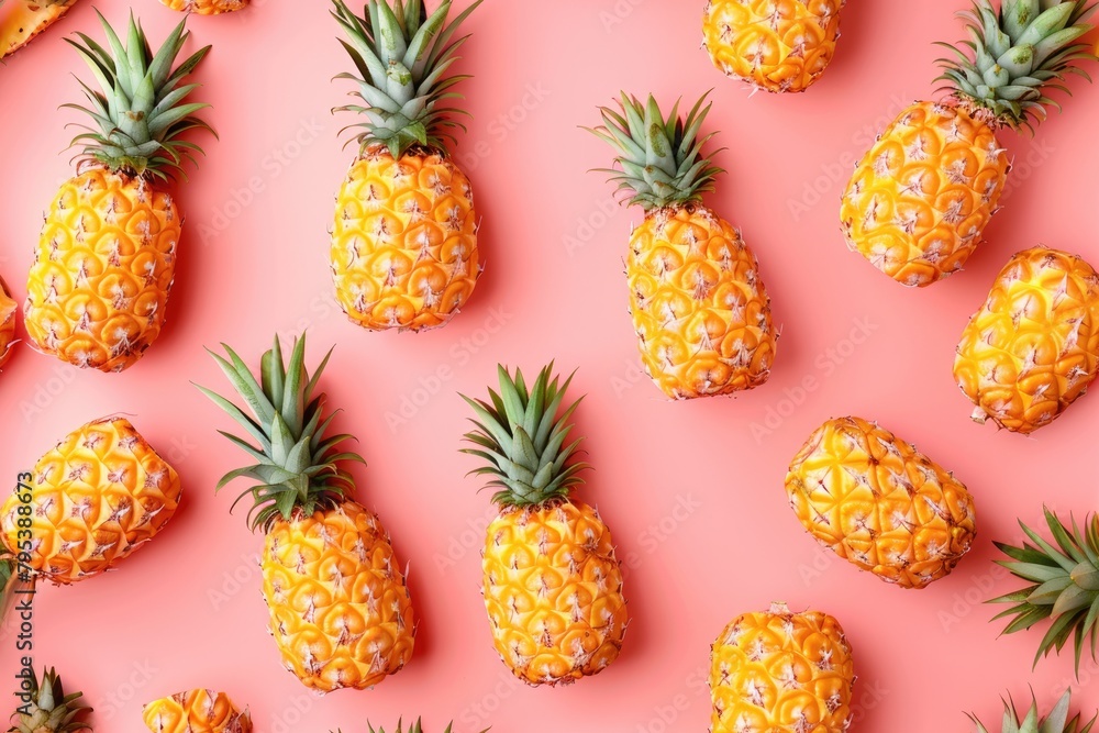 Fresh Pineapples on a Bright Pink Background Fresh Pineapples on a Bright Pink Background