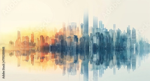 City Skyline Background. Abstract Horizon of Building Panoramic Views in Contemporary Style