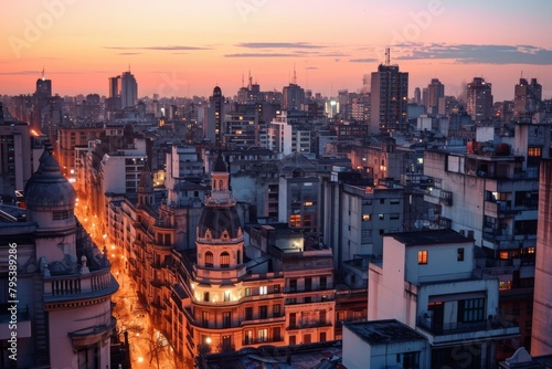 The beauty of Buenos Aires skyline in the midst of a tango festival, AI generated