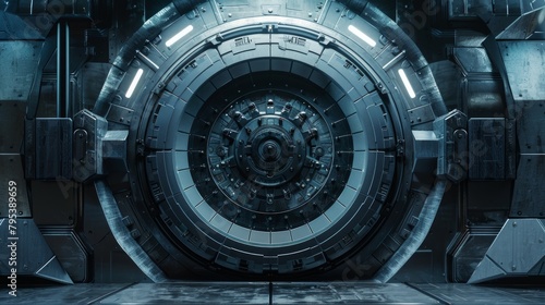 Futuristic Cybersecurity Vault Door in Digital Gallery