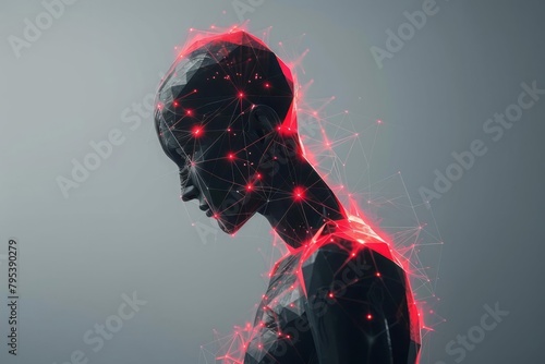 Polygonal figure with red vertices at pain points, human body discomfort visualization photo